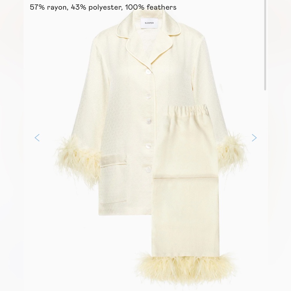 Sleeper Jacquard Pajama Set with Feathers in White - Medium Top/Small Pants